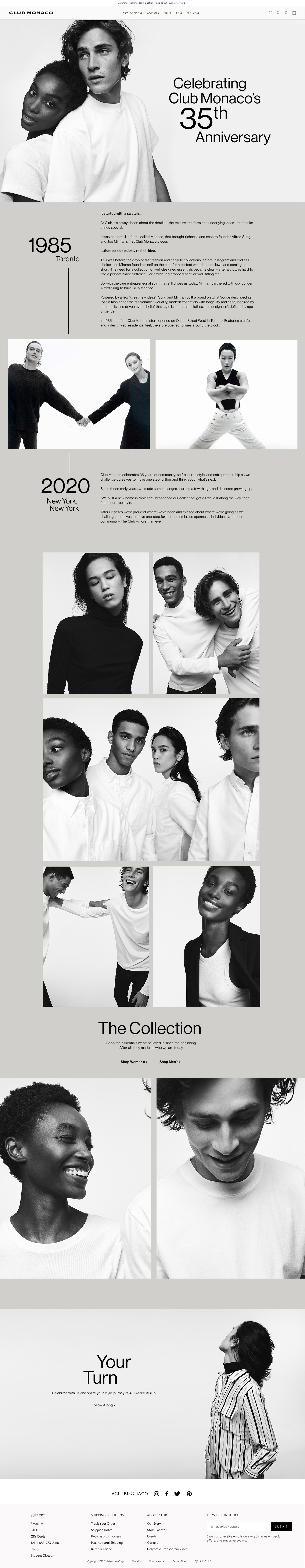 Club Monaco 35th Anniversary Email